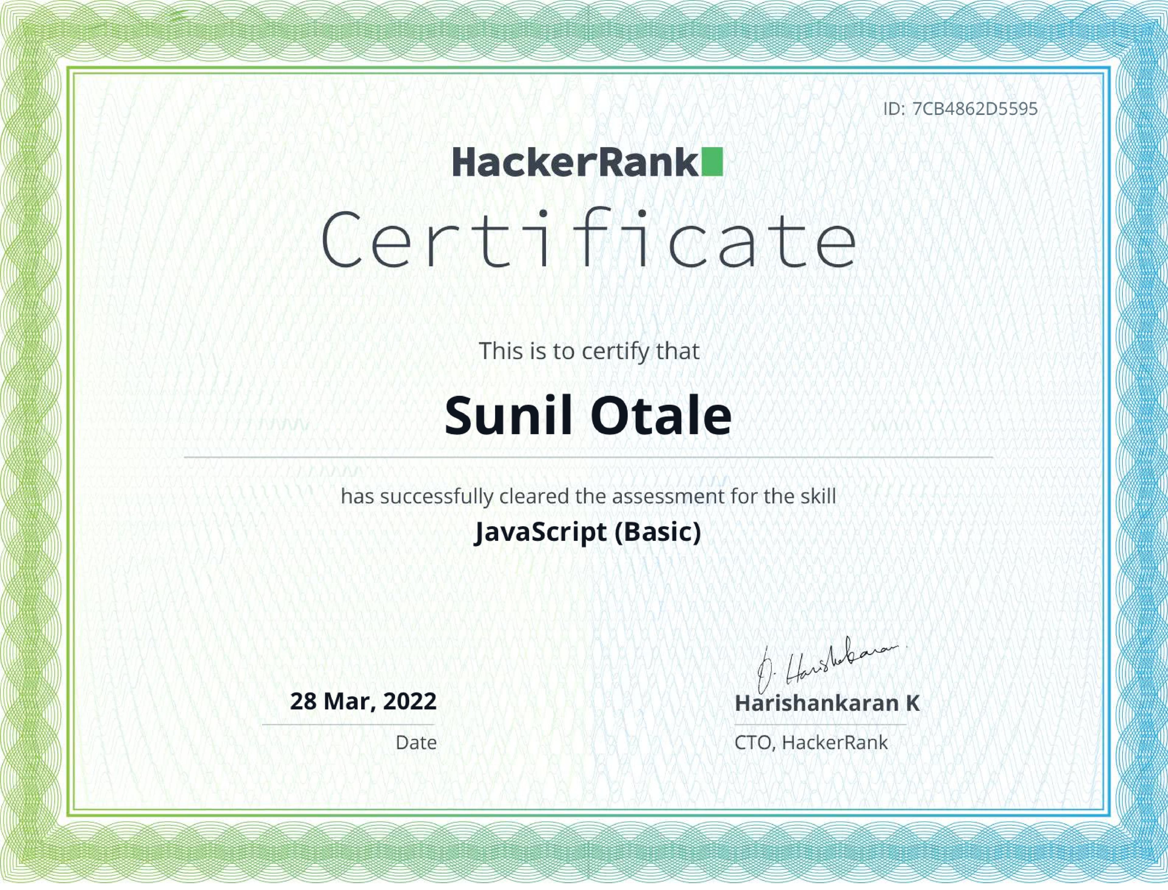 JavaScript Basic certificate